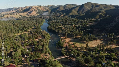 Aerial View of Coloma, El Dorado County, California - Scenic Drone Footage of Historic Gold-Rush Town photo