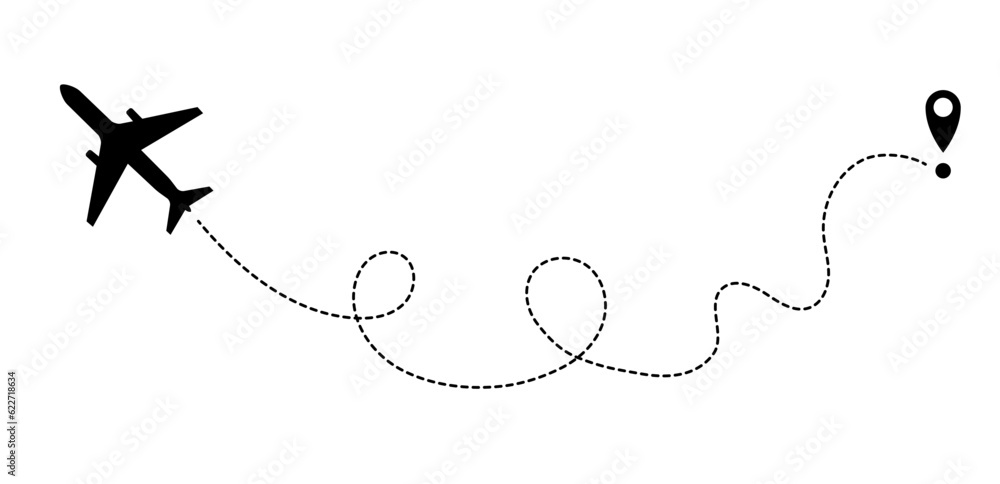 silhouette of an airplane with flight way silhouette of an airplane with flight way