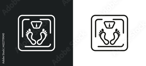 weighing scale outline icon in white and black colors. weighing scale flat vector icon from gym and fitness collection for web, mobile apps and ui.