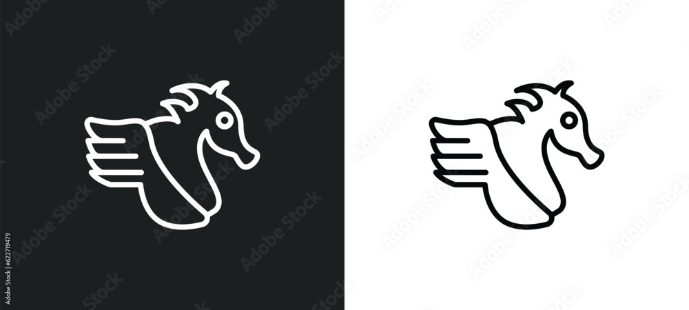 Fototapeta premium pegasus outline icon in white and black colors. pegasus flat vector icon from greece collection for web, mobile apps and ui.