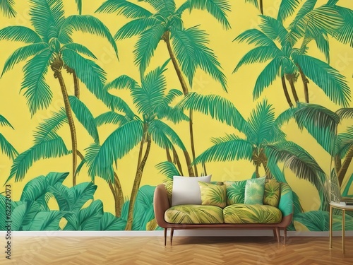 Un fondo de inspiración retro vibrante con un palmeras