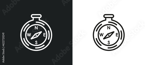 compass pointing south east outline icon in white and black colors. compass pointing south east flat vector icon from general collection for web, mobile apps and ui.