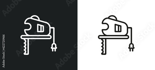 fretsaw outline icon in white and black colors. fretsaw flat vector icon from general collection for web, mobile apps and ui.
