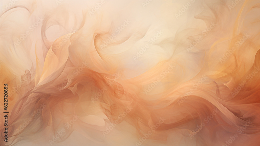 Generative AI image of abstract beige-white smoke movement backdrop: Subtle waves of beige and white gracefully merge, forming a gentle and sophisticated ambiance of warmth and tranquility.