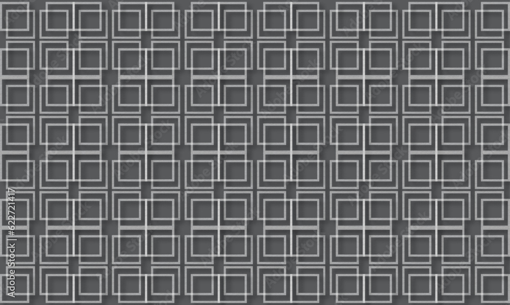 Fototapeta premium Abstract gray and white background pattern with seamless geomatric design and gray matel texture with square shape tile and 3d illustration with gray steel shape with glass background