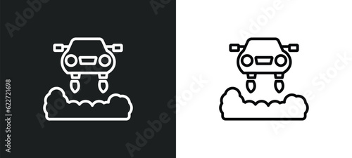 фотографія flying car outline icon in white and black colors