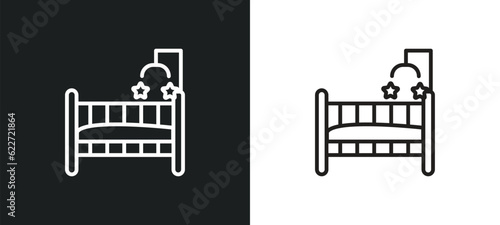 crib outline icon in white and black colors. crib flat vector icon from furniture collection for web, mobile apps and ui.