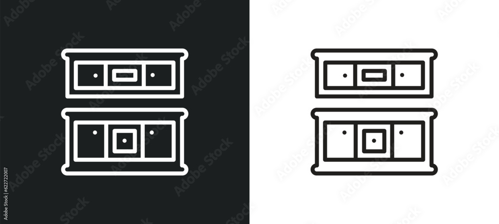 cabinets outline icon in white and black colors. cabinets flat vector icon from furniture and household collection for web, mobile apps and ui.
