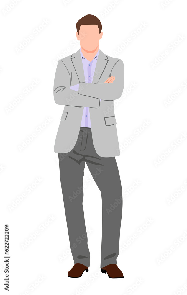 Young businessman standing. Confident man in formal outfit full length. Flat realistic illustration. Young businessman standing. Confident man in formal outfit full length. Flat realistic illustration.