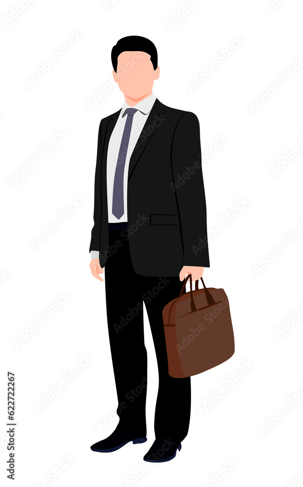 Young businessman standing with office bag in isolated white background in full length. Young businessman standing with office bag in isolated white background in full length.
