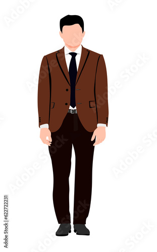 Young businessman standing. Confident man in formal outfit full length. Flat realistic illustration.