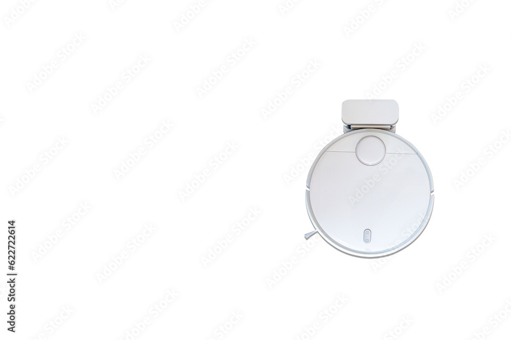 Robotic vacuum cleaner on the floor in cozy modern living room Robotic vacuum cleaner on the floor in cozy modern living room