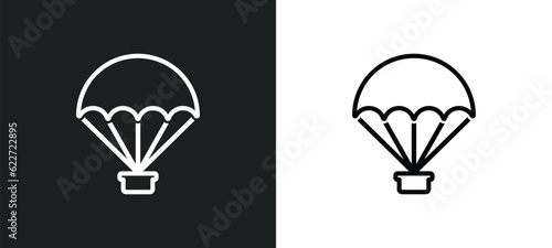 parachuting outline icon in white and black colors. parachuting flat vector icon from free time collection for web, mobile apps and ui.