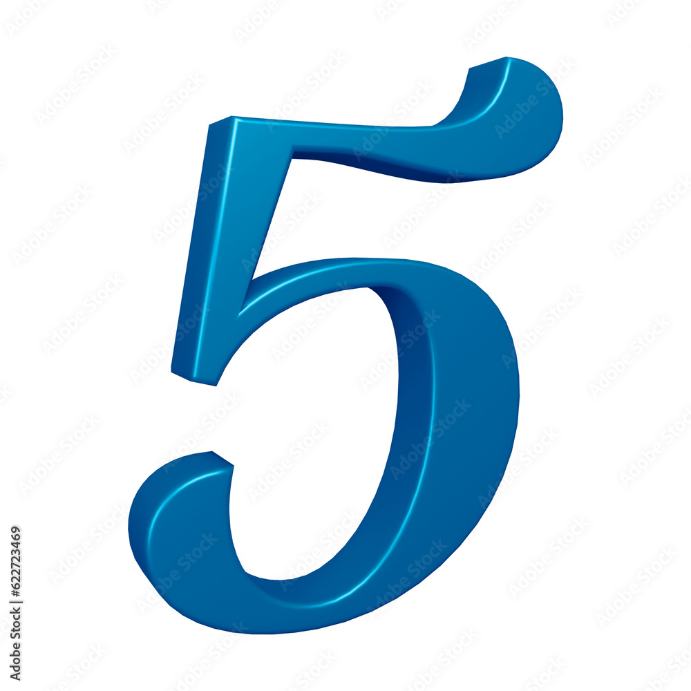 3d blue number 5 design for math, business and education concept 3d blue number 5 design for math, business and education concept