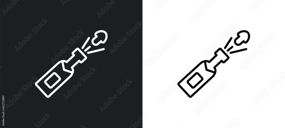 opening a champagne bottle outline icon in white and black colors. opening a champagne bottle flat vector icon from food collection for web, mobile apps and ui.
