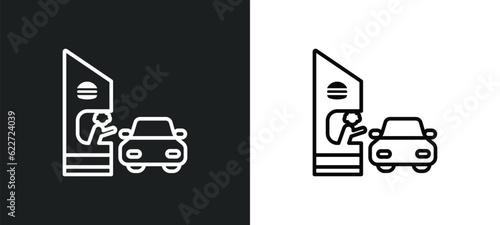 drive through outline icon in white and black colors. drive through flat vector icon from food collection for web, mobile apps and ui.
