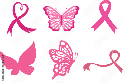 Photography Breast Cancer Element, pink ribbon, butterflies, illustration, vector