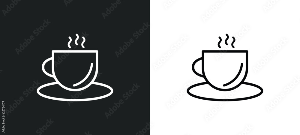 warm cup and plate outline icon in white and black colors. warm cup and plate flat vector icon from food collection for web, mobile apps ui.