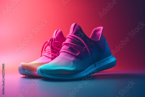 Neon-colored sneakers shoe design isolated on a gradient background
