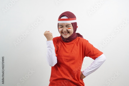 Excited Hijab Woman win gesture - indonesian independence day