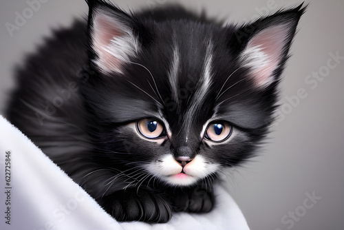 Cute kitten with black fur.Generative AI