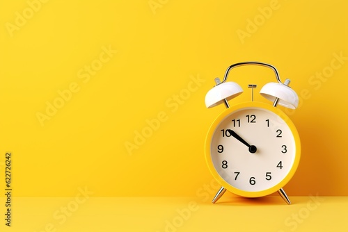 alarm clock on yellow background.