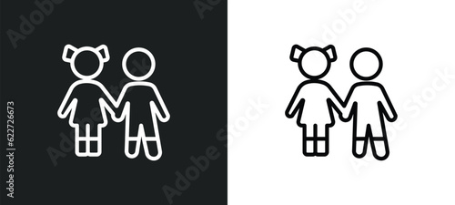 sibling outline icon in white and black colors. sibling flat vector icon from family relations collection for web, mobile apps and ui.