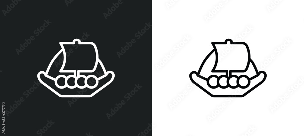 viking ship outline icon in white and black colors. viking ship flat vector icon from fairy tale collection for web, mobile apps and ui.
