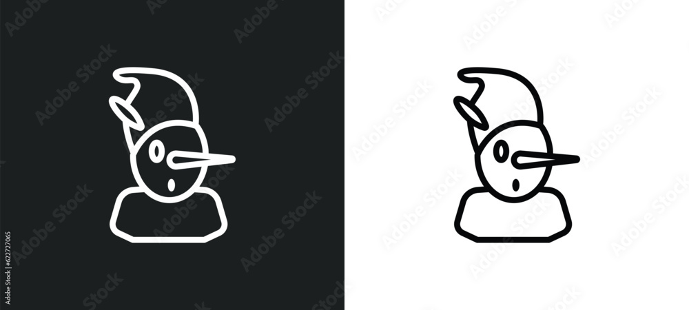 pinocchio outline icon in white and black colors. pinocchio flat vector icon from fairy tale collection for web, mobile apps and ui.