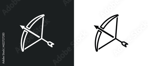 bow and arrow outline icon in white and black colors. bow and arrow flat vector icon from fairy tale collection for web, mobile apps ui.