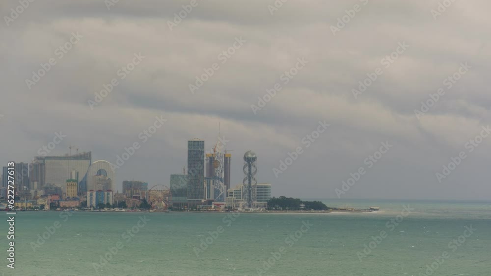 Amazing timelapse of Batumi city skyline. day to night time lapse of Batumi Modern architecture In seafront promenade Amazing timelapse of Batumi city skyline. day to night time lapse of Batumi Modern architecture In seafront promenade