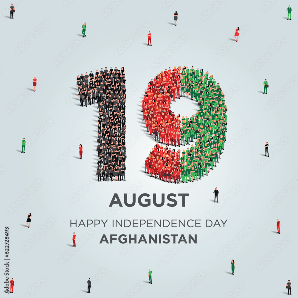 Happy Independence Day Afghanistan. A large group of people form to ...