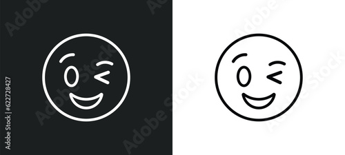 wink emoji outline icon in white and black colors. wink emoji flat vector icon from emoji collection for web, mobile apps and ui.