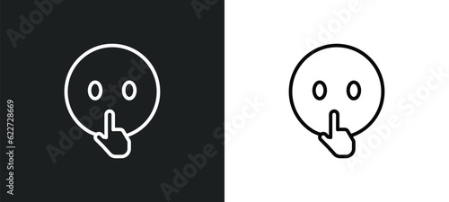 shushing emoji outline icon in white and black colors. shushing emoji flat vector icon from emoji collection for web, mobile apps and ui.