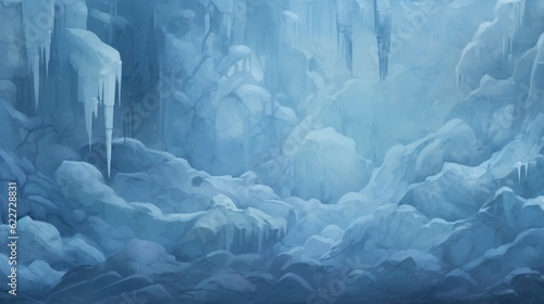 Blue frozen ice texture background wallpaper. AI generative art.