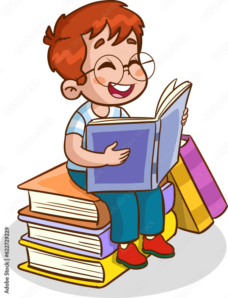 children reading book. kids studying with a book. Vector illustration