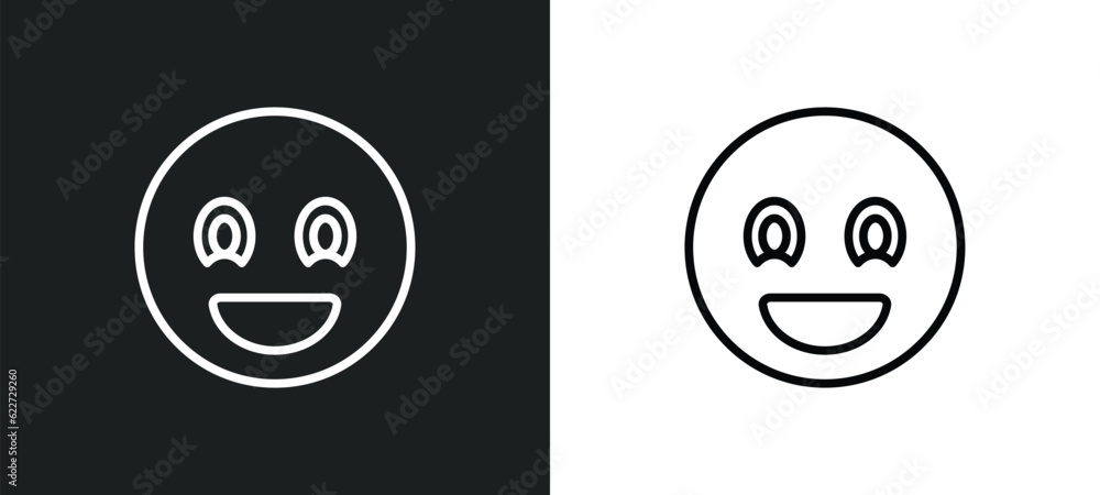 excited emoji outline icon in white and black colors. excited emoji
