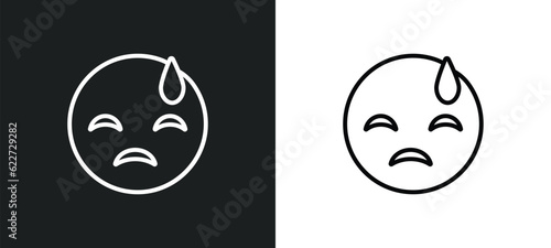downcast with sweat emoji outline icon in white and black colors. downcast with sweat emoji flat vector icon from emoji collection for web, mobile apps and ui.