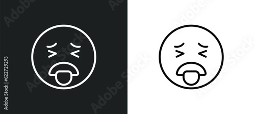 disgusted emoji outline icon in white and black colors. disgusted emoji flat vector icon from emoji collection for web, mobile apps and ui.