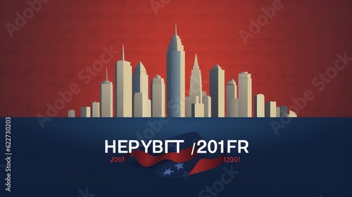Vector concept design for Patriot day with flag of usa, candles and text. We will never forget, 9/11 remembrance day,AI generated.
