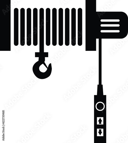 Electric hoist crane icon. Winch sign. Pulley hook symbol. flat style.