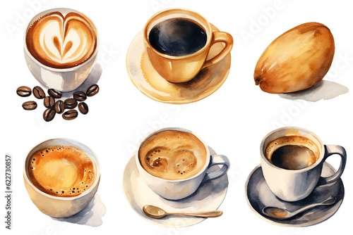 Watercolor Coffee Clip art on white background Generative AI