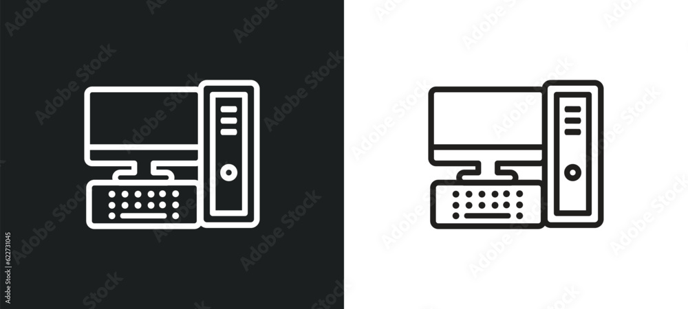 computer outline icon in white and black colors. computer flat vector icon from electronic devices collection for web, mobile apps and ui.
