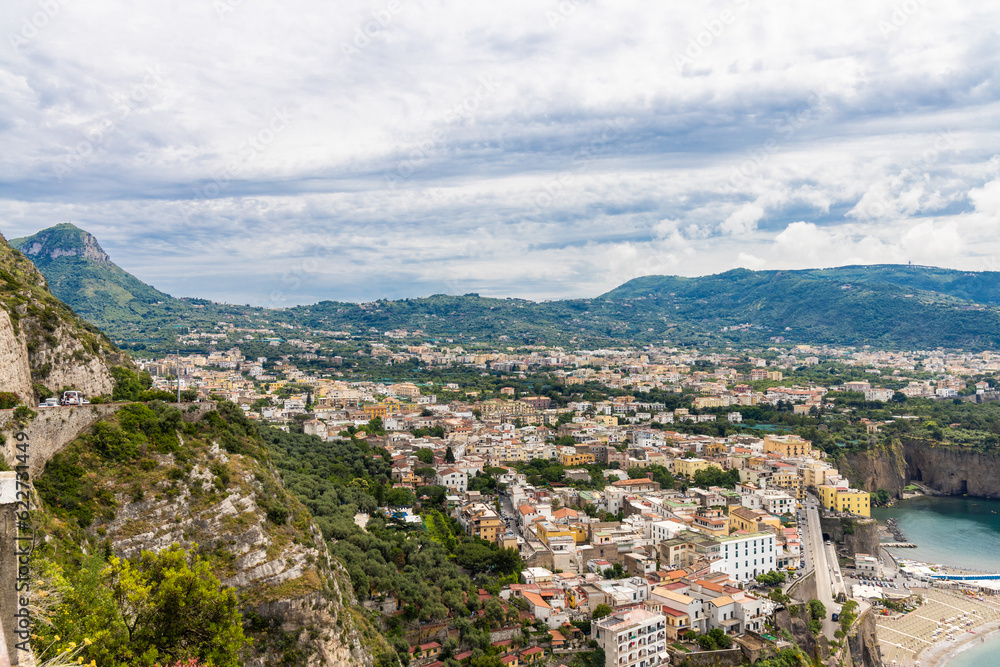 Close-up of Sorrento coastal town, in southwestern Italy, facing the Bay of Naples on the Sorrentine Peninsula