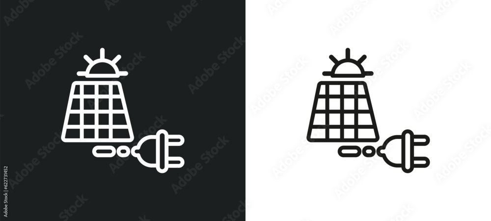 solar panel outline icon in white and black colors. solar panel flat vector icon from electrian connections collection for web, mobile apps and ui.