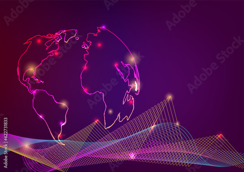 Global wireless big data network communication technology glowing abstract background vector illustration