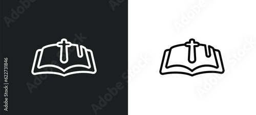bible outline icon in white and black colors. bible flat vector icon from literature collection for web, mobile apps and ui.
