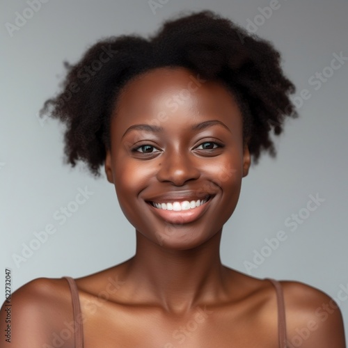 Portrait of a beautiful smiling woman. Image generated by AI.