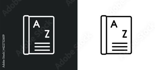 dictionary outline icon in white and black colors. dictionary flat vector icon from education collection for web, mobile apps and ui.