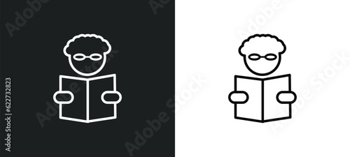 man reading outline icon in white and black colors. man reading flat vector icon from education collection for web, mobile apps and ui.